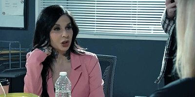 Two managers fight for their boss' attention and pussy