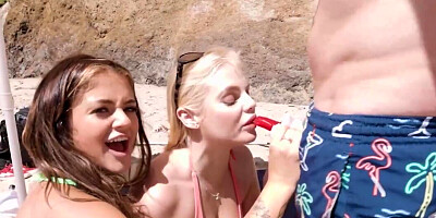 Big cock attracts two sexy teens who can't get enough of it