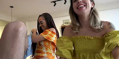 Duo of hony girls having an interracial foursome