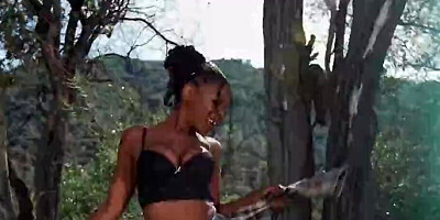 Country girl playing with her moist black pussy outside