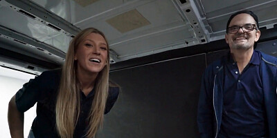 Dirty blonde fucking with co-worker in a warehouse