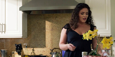 Dominant black cock claims her holes in the kitchen