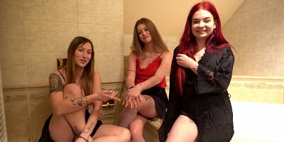 Winsome nympho at lesbian threesome trailer