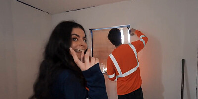 Construction worker sneaks out to have sex with hairy girl