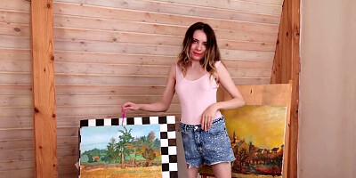 Toy loving girl shows off her body and bangs a toy too