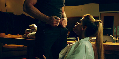 Bitch Mercedes Carrera with fake tits gets fucked on the table