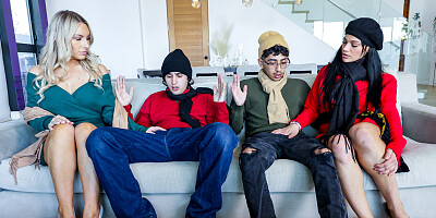 Mona Azar and Bunny Madison get fucked by 2 horny studs