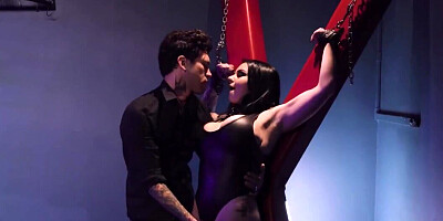 Domination session for a very busty brunette goth girl