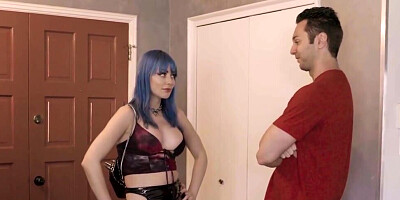Teen girl with blue hair is going to make him SCREAM