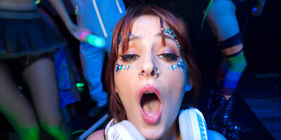 Curvy redhead babes gets an intense orgasm in the club