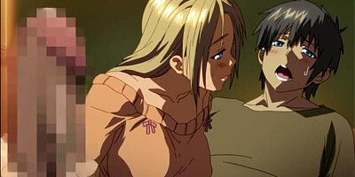 Hentai wife big tits helps younger guy to cum on her face