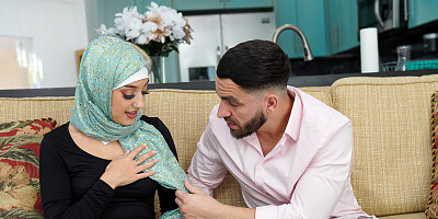 Divine threesome with hijab babe and her busty blonde friend