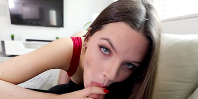 Cutie Fiona Frost in stockings rides hard cock POV