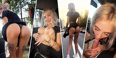Deep Throat Delight: Blonde Bombshell with Big Boobs Gives Road Trip Companio...