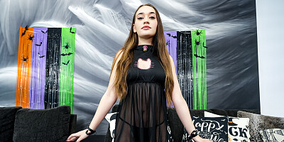 Attractive babe in a costume gets stripped and drilled