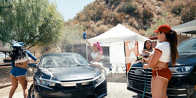 Busty and curvy girls after carwash intense lesbian session