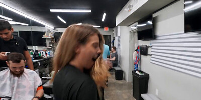 PAWG with weird kinks goes to the barbershop and gets fucked
