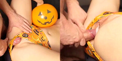 Kinky Rubbing Stepsisters Panties and Huge Creampie! Halloween Party 4k