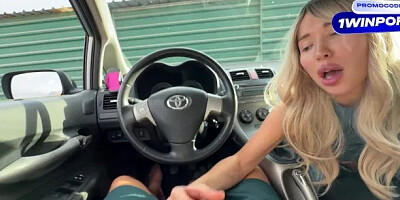 Blonde Jerks off and Sucks My Dick. while Her Boyfriend is in the Shop