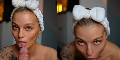 Innocent and Sensual Slobbery Blowjob from Stepsister