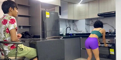My Shy Stepsister Surprises Me Masturbating in the Kitchen while She Prepares...