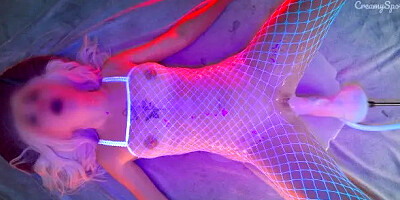 Hot Blonde in White Stockings Moans in a Puddle of Cum while She is getting O...