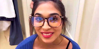 Beautiful College Latina Sucks Dick in Public Dressing Room with Facial