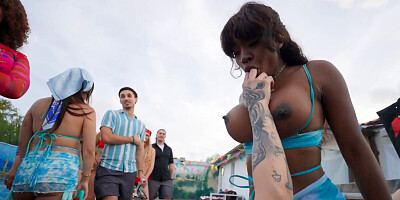 Spicy black chicks are having outdoor sex at the party