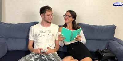 Step Sister in School Uniform Asked Step Brother Help with Homework but He He...
