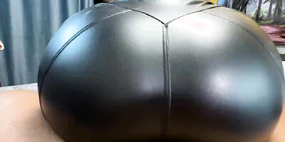 Look at this big ass with a hole in the leather leggings! My cheating wife cut a hole for deep penetration