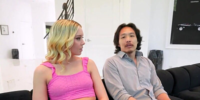 Blondie takes her boss' huge Asian dick with no shame