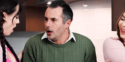 REALITY KINGS - Nicole Aria & Angel Windell In Matching Outfits Enjoy A Wild 3some With Her Stepdad