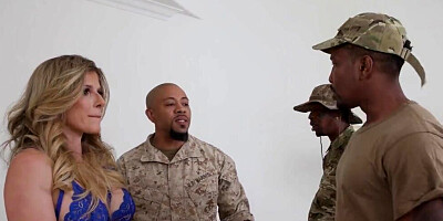 Three hard cocked military dudes join for a gangbang