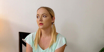 Pigtailed beauty Iris Rose jerking off a dick in POV