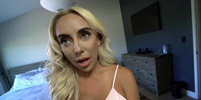 Kylie Kingston takes cum on her big tits after servicing hard dick