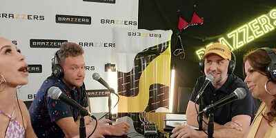 Podcast fuck scene with a horny beauty and stacked MILF