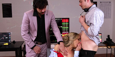 Trio sex in the office with hot blonde Rachel Ramsey