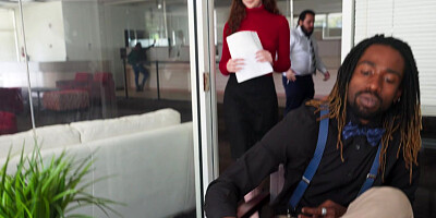 Attractive brunette enjoys riding fat cock at office