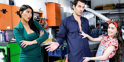 Well-made Sia Wood and Lola Pearl at kitchen smut