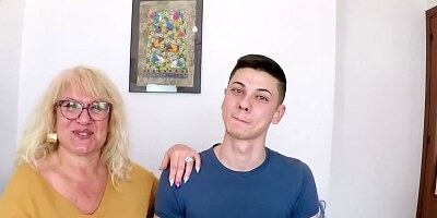 Blonde woman with big tits is having casual sex with a much younger guy and loving it