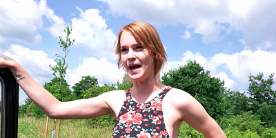 Redhead slut Ariela Donovan gets fucked in the backseat of a car