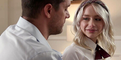 Schoolgirl garb is a huge trigger for her stepdaddy