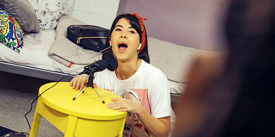 Beautiful brunette Lady Dee gets fucked in a hostel