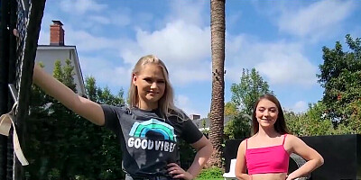 Girls strip naked and get fucked by their own stepbrother