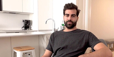 Thin blonde with tan lines opens her legs to get off