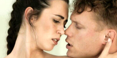 Watch sexy brunette give a voracious blowjob in the kitchen