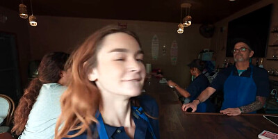 Nasty horny ginger deepthroats and orgasms on riding fat cock