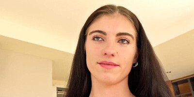 Casting fuck with a skinny brunette in sexy fishnets