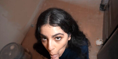 Petite brunette teen iss sucking on a big dong in POV