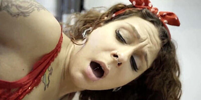 Brunette with pierced crotch fucked by her own stepson